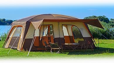 KTT Extra Large Tent 12-14 Person,Family Cabin Tents,2 Rooms,Straight Wall,2 Doors 4 Windows with Mesh,Waterproof,Straight Wall,Big Tent for Outdoor,Picnic,Camping,Gathering(Brown) product image