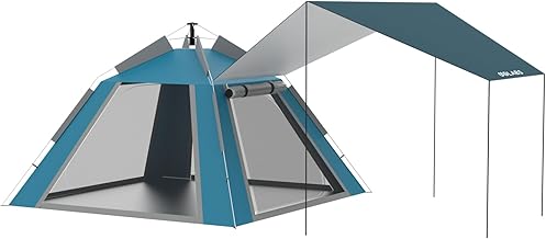 Golabs 3-4 Person Instant Camping Tent, 1-Minute Setup by Pre-Attached Pole, PU1500mm Waterproof, 4 Side Mesh & Door Ventilation with Large Canopy, Pop-up Tent with Carry Bag, Pocket & Hook for Family product image