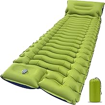 Sleeping Pad, Ultralight Camping Mattress with Pillow, Built-in Foot Pump Inflatable Sleeping Pad Compact for Camping Backpacking Traveling Hiking Tent, Single,Green product image