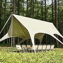 Camping Tarp with Poles, No Rope Tying 2-Step Setup, 11x18FT Waterproof 10-12 Person Tarp Shelter, 22ft² 2.6m Height 210D Oxford Family SUV Park Beach Outdoor Sun Shelter, Beige product image