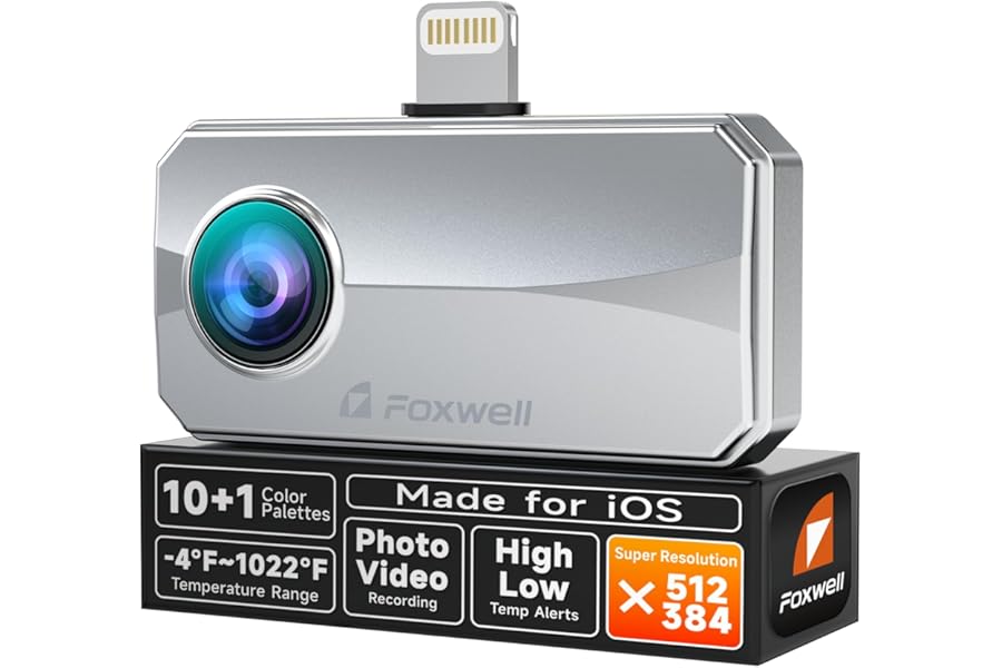 RT100 Thermal Camera for iPhone Series & iPads, 512 x 384 Super Resolution, 256 x 192 IR Resolution Infrared Camera, 25Hz Thermal Imaging Camera with -4°F~1022°F Temp Range, Temperature Alarm product image