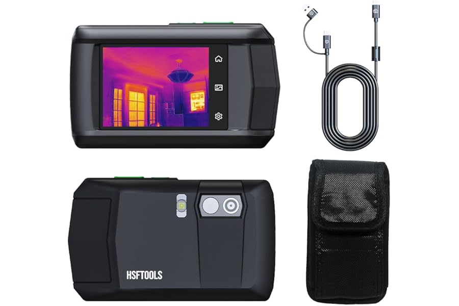 HSFTOOLS P2W Wi-Fi Thermal Camera with 8MP Visual Camera, 3.5" Touch Screen, 640x480 Super Resolution Thermal Imaging Camera, Intelligent Scene Detection, 256x192 IR Resolution, Video Recording product image