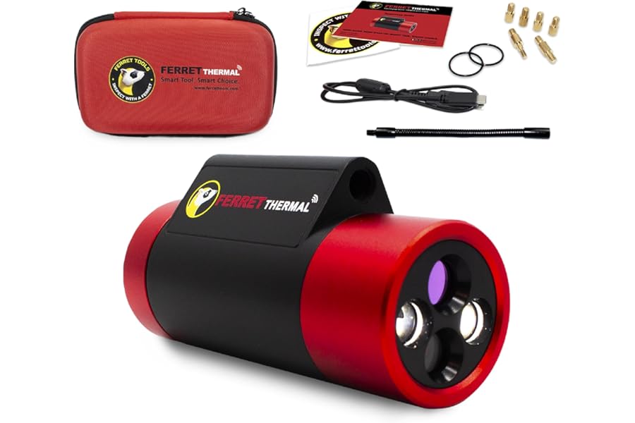 Ferret Thermal Wireless Imaging Camera. 640x480 TISR resolution (160x120 native IR). WiFi Hotspot, Rechargeable. Visible, Thermal & Everything In Between. Attach to Rod for Extended Reach. Free App product image