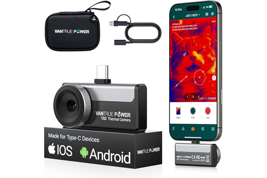 VANTRUE POWER Thermal Camera for iOS, iPad & Android, 8mm Macro Vision Infrared Imager w/Manual Lens, 512x384 Super Resolution, Thermal Imager, -4°F~1022°F Temp Range, Work for Home HAVC Inspection product image
