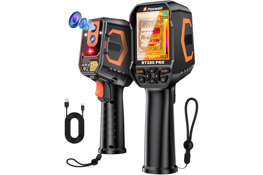 FOXWELL RT280 PRO Thermal Camera 640x480 Imaging Resolution, Dual-Camera Thermal Imaging Camera with 2MP Visual Camera, 512x384 TISR Resolution, Infrared Cameras with Laser, PC Analysis, 32GB Storage product image