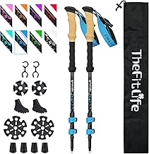 TheFitLife Carbon Fiber Trekking Poles – Collapsible and Telescopic Walking Sticks with Natural Cork Handle and Extended EVA Grips, Ultralight Nordic Hiking Poles for Backpacking Camping product image