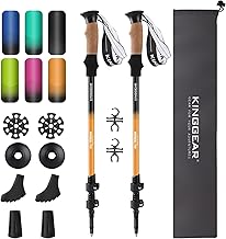KINGGEAR Nordic Walking Stick, TP1 Hiking Poles Retractable Lightweight 7075 Aluminum, Trekking Poles with Flip Lock, Natural Cork and EVA Grip, 2pc Hiking Gear product image