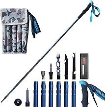 Versatile Trekking Pole with Accessories - Ideal for Hiking with Excellent Foam Grip Lightweight, Durable Tungsten Carbon Tip. Adjustable Length, Collapsible, Internal Storage, Canvas Carry Bag product image