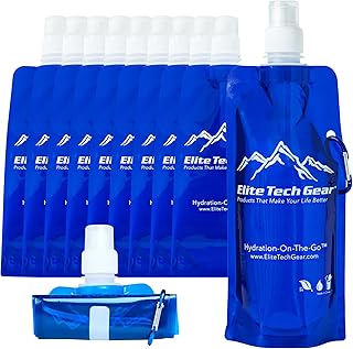Elite Screens Collapsible Water Bottles - 10-Pack, 16.9 oz, Blue - Foldable & Reusable Water Bottle with Carabiner Strap for Hiking, Camping & Cycling - Long Flight Must-Haves & Theme Park Essentials product image