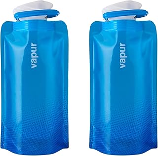 Vapur Collapsible Water Bottle With Carabiner, Compact Bottle Folds Flat For Hydration On The Go, Ideal for Traveling, Hiking or Camping, 16 Ounce, Cyan Blue, Pack of 2 product image