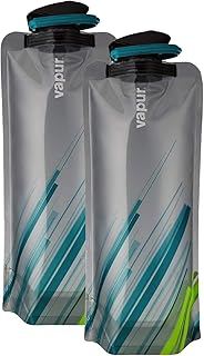 Vapur Collapsible Water Bottle With Carabiner, Compact Bottle Folds Flat For Hydration On The Go, Ideal for Traveling, Hiking or Camping, 34 Ounce, Grey & Teal, Pack of 2 product image