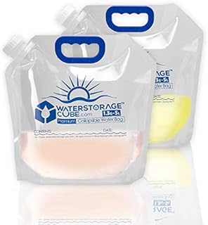 WaterStorageCube Premium Collapsible Water Container Bag, BPA Free Food Grade Clear Plastic Storage Jug for Camping Hiking Backpack Emergency, No-Leak Freezable Foldable Water Bottle 1.3/2.6 Gallon product image