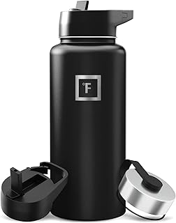 IRON Β°FLASK Camping & Hiking Hydration Flask with Straw, Wide Mouth Insulated Stainless Steel Sports Water Bottle - 32 oz Midnight Black product image
