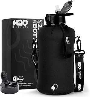 H2O Capsule 2.2L Half Gallon Water Bottle with Storage Sleeve and Covered Straw Lid – BPA Free Large Reusable Drink Container with Handle - Big Sports Jug, 2.2 Liter (74 Ounce) product image