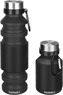 Nefeeko Collapsible Water Bottle, Reuseable BPA Free Silicone Foldable Water Bottles for Travel Gym Camping Hiking, Portable Leak Proof Sports Water Bottle with Carabiner product image