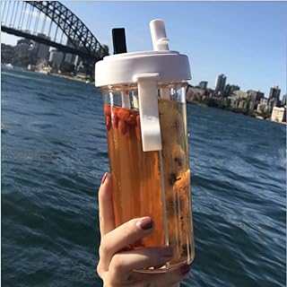 YYDSJFM Creative Water Cup,One Cup of Two Different Drinks Two Straws Couple Outdoor 600ml Drinking Cup for Camping Hiking Backpacking Travel Office product image