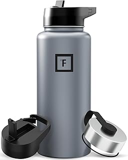 IRON °FLASK Camping & Hiking Hydration Flask with Straw, Wide Mouth Insulated Stainless Steel Sports Water Bottle - 32 oz Graphite product image