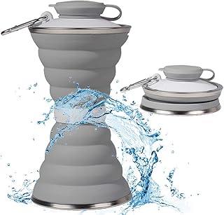 Collapsible Water Bottle, Camping Cup With Carabiner, Reuseable Silicone Foldable Leak Proof Portable Sports Travel Water Bottles For Outdoor, Travel Gym Hiking, BPA Free, Cycling Cups with Carabiner product image