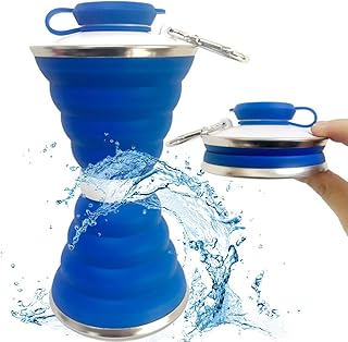 Collapsible Water Bottle, Camping Cup With Carabiner, Reuseable Silicone Foldable Leak Proof Portable Sports Travel Water Bottles For Outdoor, Travel Gym Hiking, BPA Free, Cycling Cups with Carabiner product image