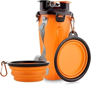 Dog Travel Water Bottle Collapsible Bowls, 2 in 1 Pet Food Container with Collapse Bowls, Outdoor Portable Water Bowls for Walking, Traveling, Camping and Hiking (Orange) product image