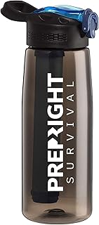 Survival – 4-Stage Water Filter Bottle, BPA-Free 22oz Camping Water Bottle with Built-In Compass, Travel and Emergency Preparedness Gear, Black product image