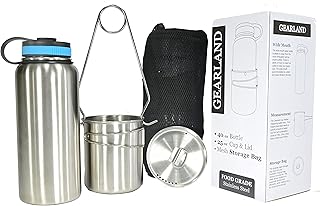 Canteen Stainless Steel Water Bottle with Nested Camping Cup and Lid for Bug Out Bag, Bushcraft Gear, Metal Canteen with a Wide Mouth Water Bottle and Mess Kit product image