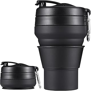 Collapsible Cup for Traveling, 20 OZ 600ml Large Silicone Folding Camping Mug, Leak Proof BPA Free Portable Reusable Bottle for Coffee, Tea, Water, Camping, Hiking, Outdoor (Black) product image