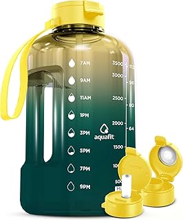 AQUAFIT 1 Gallon Water Bottle with Time Marker - Straw & Chug Lid - BPA Free Gym Water Bottle with Straw - Big Gallon Jug (Forest Fade, 128 oz - 2 Lids) product image