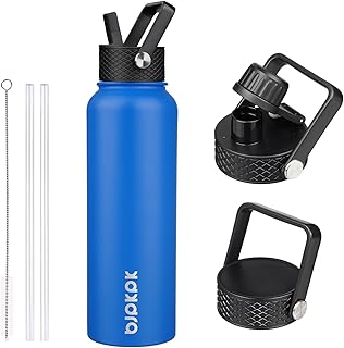 BJPKPK Insulated Water Bottles with Straw Lid, 40oz Stainless Steel Water Bottles with 3 Lids, BPA Free Leakproof Thermo, Tumblers, Cups for Sports, Gym- Sapphire product image