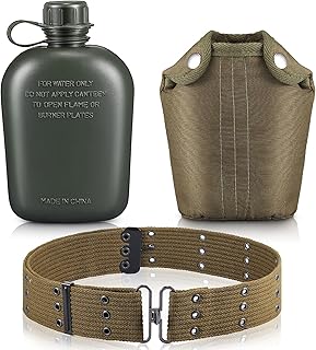 Honeydak 1 Quart Plastic Canteen Military Canteen Portable Military Water Bottle with Bottle Pouch Cotton Cover Bag and Waist Belt for Backpacking Hiking Camping Climbing Outdoor Activities product image