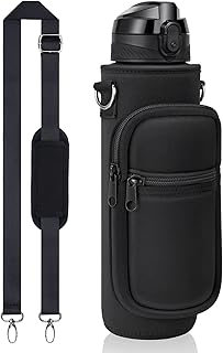 Fimibuke 32 oz Water Bottle with Sleeve - BPA Free Leakproof Sport Large 1L Plastic Motivational Water Bottle with Straw Strap & Insulated Neoprene Holder Carrier Bag Great Xmas Gift for Women Men product image