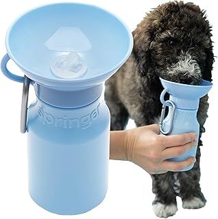 Springer Dog Water Bottle | Portable Travel Water Bottle Dispenser For Dogs - As Seen on Shark Tank | Patented, Leak-Proof Bottles Fill Bowl With Water - Ideal for Walking | BPA-Free 15oz Blue product image