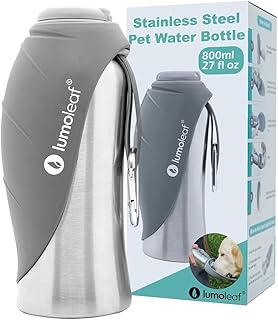 LumoLeaf Portable Dog Water Bottle 27 OZ, Stainless Steel Pet Travel Water Bottle Dispenser for Walking, Hiking and Outdoor, Portable Water Bowl for Large Dogs (Grey) product image