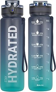 Sahara Sailor Water Bottle 32oz, Durable and Leakproof Water Bottles Motivational with Time Marker, Tritan, BPA Free, Wide Mouth with Easy Clean Brush for Gym, Travel, Home, School, Office (1 Bottle) product image