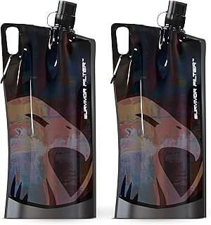 Survivor Filter Clear Collapsible Water Bottles - Travel, Hiking, Foldable, BPA-Free - 2 x product image