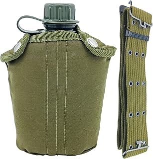 Plastic Military Canteen, 1 Quart Portable Army Water Bottle with Cup Sleeves and Waist Belt for Hiking Camping Climbing and Most Outdoor Activities product image