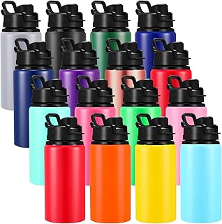 Sunnyray 16 Pcs Aluminum Water Bottle Bulk Multicolor Reusable Sports Bottle with Snap Lids Multipack Vacuum Water Flask for Travel Camping, Picnics, Gym, Hiking, Cycling, Fishing (17 Oz) product image