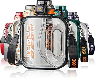 TKK Half Gallon Water Bottle Jug with Straw, Large Capacity Plastic Water Bottle, Dishwasher Safe, 1/2 Gallon 64 Oz, BPA Free Tritan for Gym, Yoga, Travel, Camping, Outdoor, Black product image