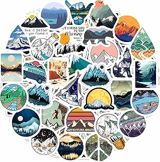 BulbaCraft 100 Pcs Mountain Stickers for Water Bottle, Outdoor Stickers, Camping Decals, Nature Decals, Party Supplies Camping Theme, Gifts for Women & Men product image