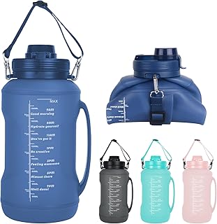 Collapsible Water Bottles, 2L/64OZ travel water bottle Bottle with Straw, Half Gallon Large Water Bottle for Travel Outdoor Sports Runing Fitness Yoga (Upgraded blue) product image