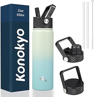 22oz Stainless Steel Bottles with 3 Lids Sport Insulated Water Bottle,Mint product image