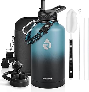 Insulated Water Bottle 64 oz, Triple Wall Vacuum Stainless Steel (Cold for 48 Hrs), Leak Proof & Non-BPA, Half Gallon Water Flask Jug with Paracord Handle & Straw Spout Lids product image