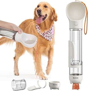 Dog Travel Water Bottle and Food Dispenser- Portable Travel Dispenser with Leak-Proof Bowl with Poop Bag- Outdoor Pet Water Bottle for Walking, Hiking, and Traveling - Length: 12.6" product image