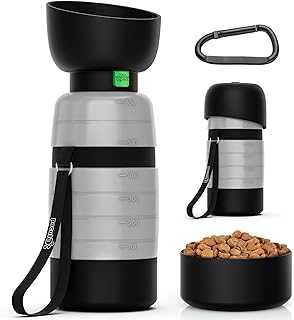 Pecute Upgraded 22 oz Dog Water Bottle with 5 oz Food Container, Portable Dog Travel Water Bottle Dispenser, Leakproof, BPA Free, Lightweight, Pet Water Bottle Bowl for Outdoor Walking Hiking Camping product image