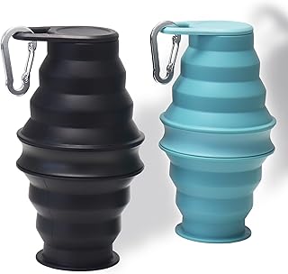 Collapsible Water Bottles 2pcs for Traveling Silicone Foldable Sport Bottle Portable for Outdoor Hiking/Camping (Black+Blue) product image