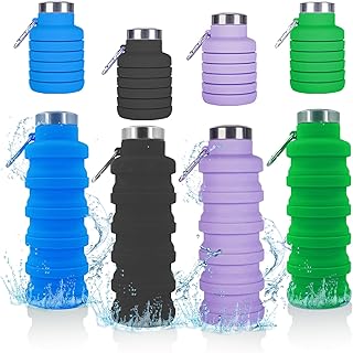Collapsible Water Bottle,4 Pcs BPA Free Reuseable Silicone Foldable Leakproof 16oz Water Bottles,Portable Lightweight Water Bottles Carabiner for Travel Gym Camping,Hiking Sports product image