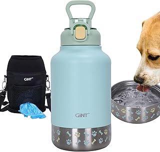 GiNT 37oz Insulated Stainless Steel Dog & Human Water Bottle | Leakproof Travel Dispenser with Detachable 10oz Bowl, 24H Cold/12H Hot, Carrying Case for Walking, Hiking,Camping & Outdoor Travel(Green) product image