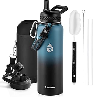 RAYMYLO Insulated Water Bottle 40 oz, Triple Wall Vacuum Stainless Steel (Cold for 36Hrs, Hot for 18Hrs), Leak Proof & Non-BPA, Modern Water Flask Jug with Paracord Handle & Straw Spout Lids product image