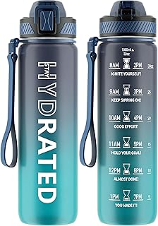 QLUR Water Bottle with Straw, 32oz Motivational Water Bottles with Time Marker to Drink, Tritan BPA Free, 1L Sports Water Bottle with Carry Strap LeakProof for Women Gym Fitness Outdoor (1 Pack) product image
