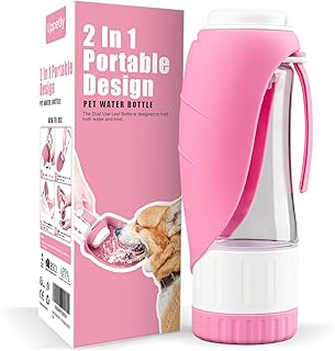 Dog Water Bottle, Pet Water Bottle with Food Container and Drinking Feeder, Leak Proof, BPA-Free, Portable Foldable Puppy Water Cup Dispenser for Outdoor Walking, Travel, Hiking Small Pink product image